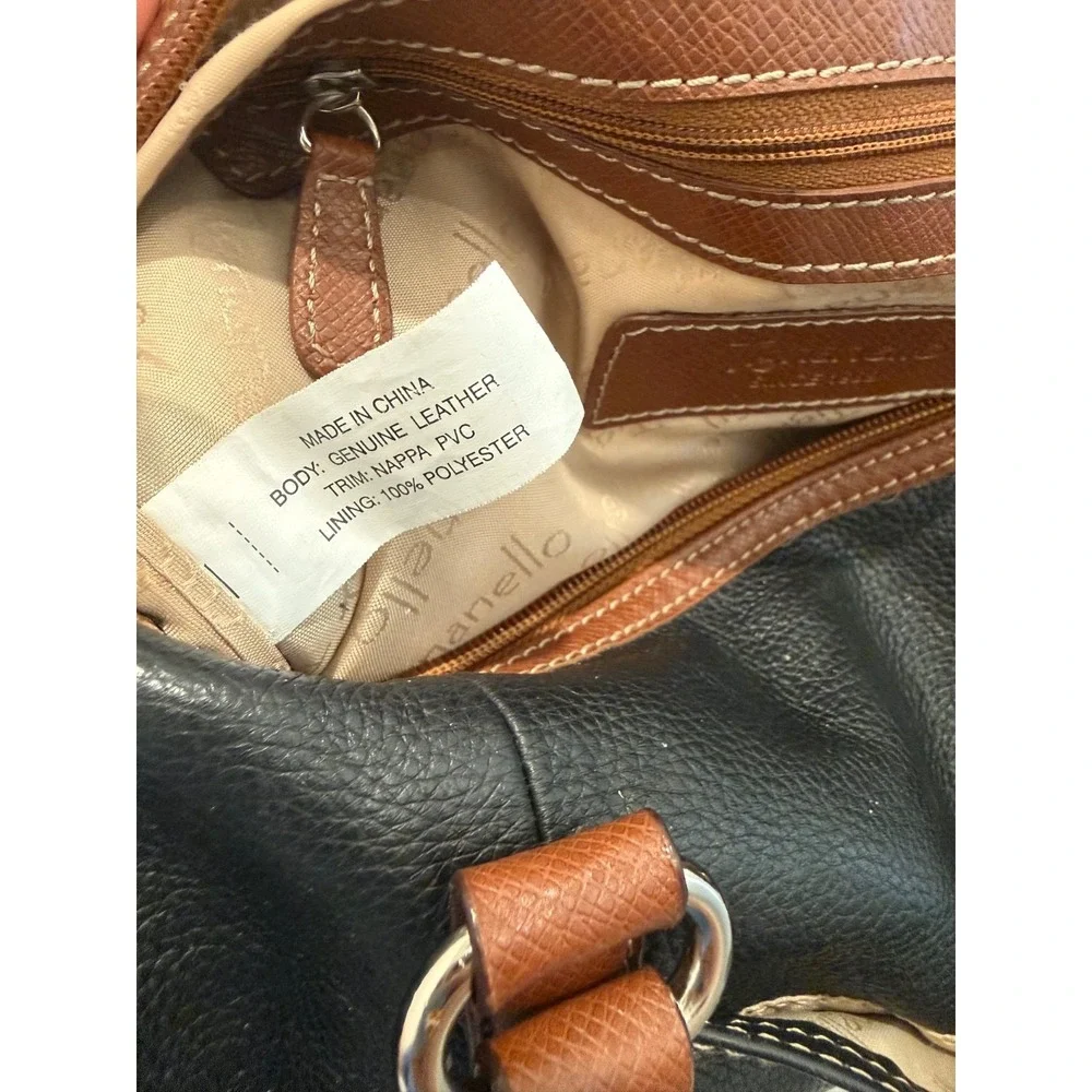 VTG Tignanello Leather BLACK & BROWN Color Block Shoulder Barrel Bag Purse